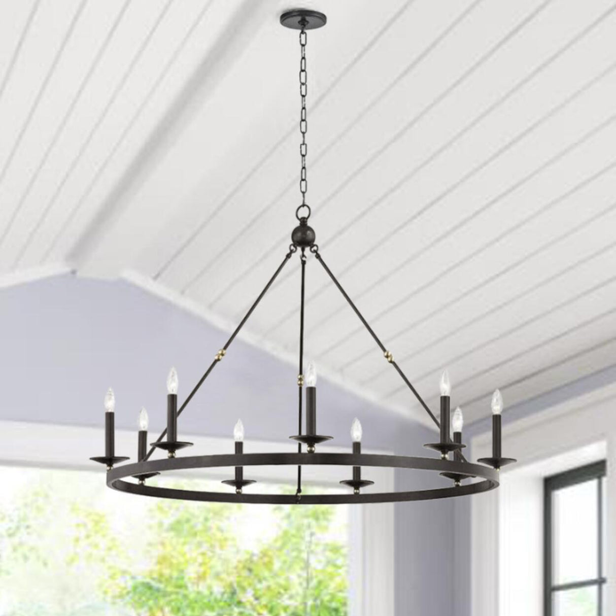 Industrial Black Iron Wheel Candle Chandelier Image - 1