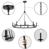 Industrial Black Iron Wheel Candle Chandelier Image - 15