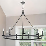 Industrial Black Iron Wheel Candle Chandelier Image - 8