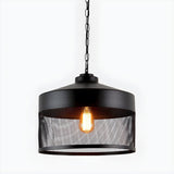 Industrial Black Mesh Drum Dining Room Pendant Light Image - 3