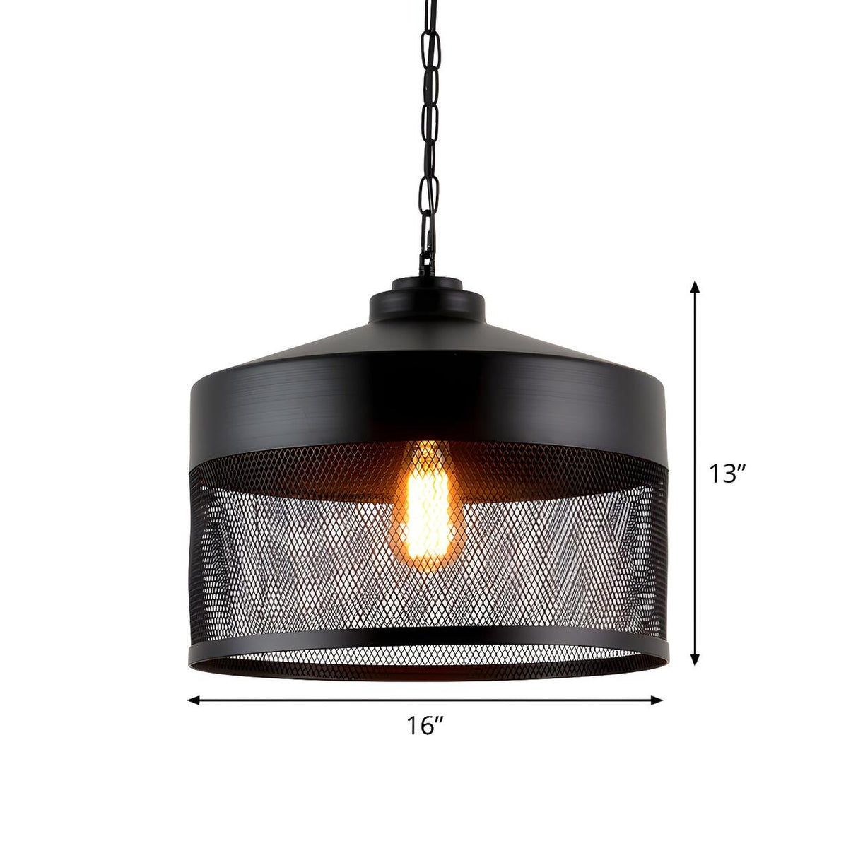 Industrial Black Mesh Drum Dining Room Pendant Light 