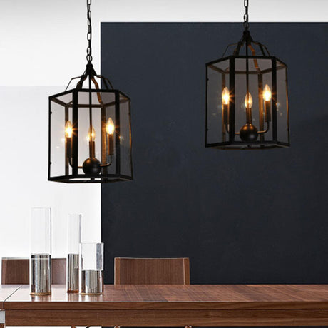 Industrial Black Metal Acrylic Lantern Candle Chandelier Image - 1