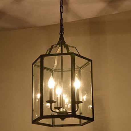 Industrial Black Metal Acrylic Lantern Candle Chandelier Image - 2