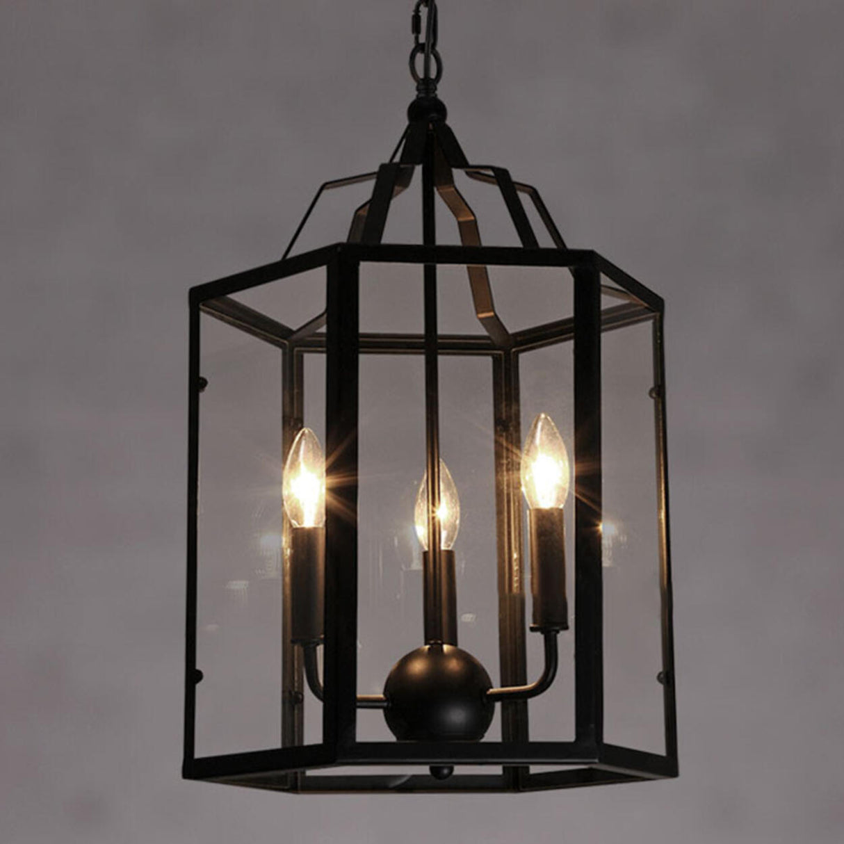 Industrial Black Metal Acrylic Lantern Candle Chandelier Image - 6