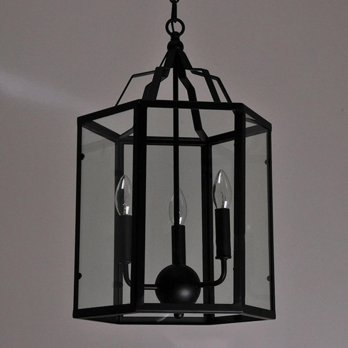 Industrial Black Metal Acrylic Lantern Candle Chandelier Image - 7