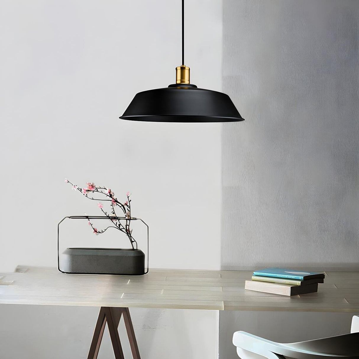 Industrial Black Metal Barn Living Room Pendant Light Image - 2