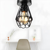 Industrial Black Metal Cage Flush Mount Ceiling Light Image - 1