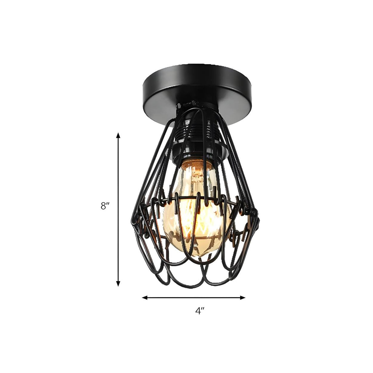 Industrial Black Metal Cage Flush Mount Ceiling Light Image - 4