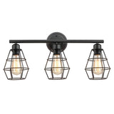 Industrial Black Metal Caged 3-Bulb Wall Vanity Light Image - 5