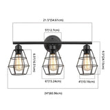 Industrial Black Metal Caged 3-Bulb Wall Vanity Light Image - 6