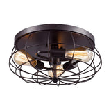 Industrial Black Metal Caged Flush Mount Light 3-Light Image - 3