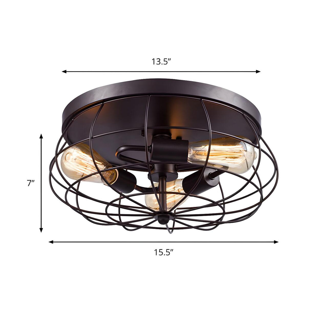 Industrial Black Metal Caged Flush Mount Light 3-Light Image - 4