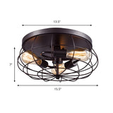 Industrial Black Metal Caged Flush Mount Light 3-Light Image - 4