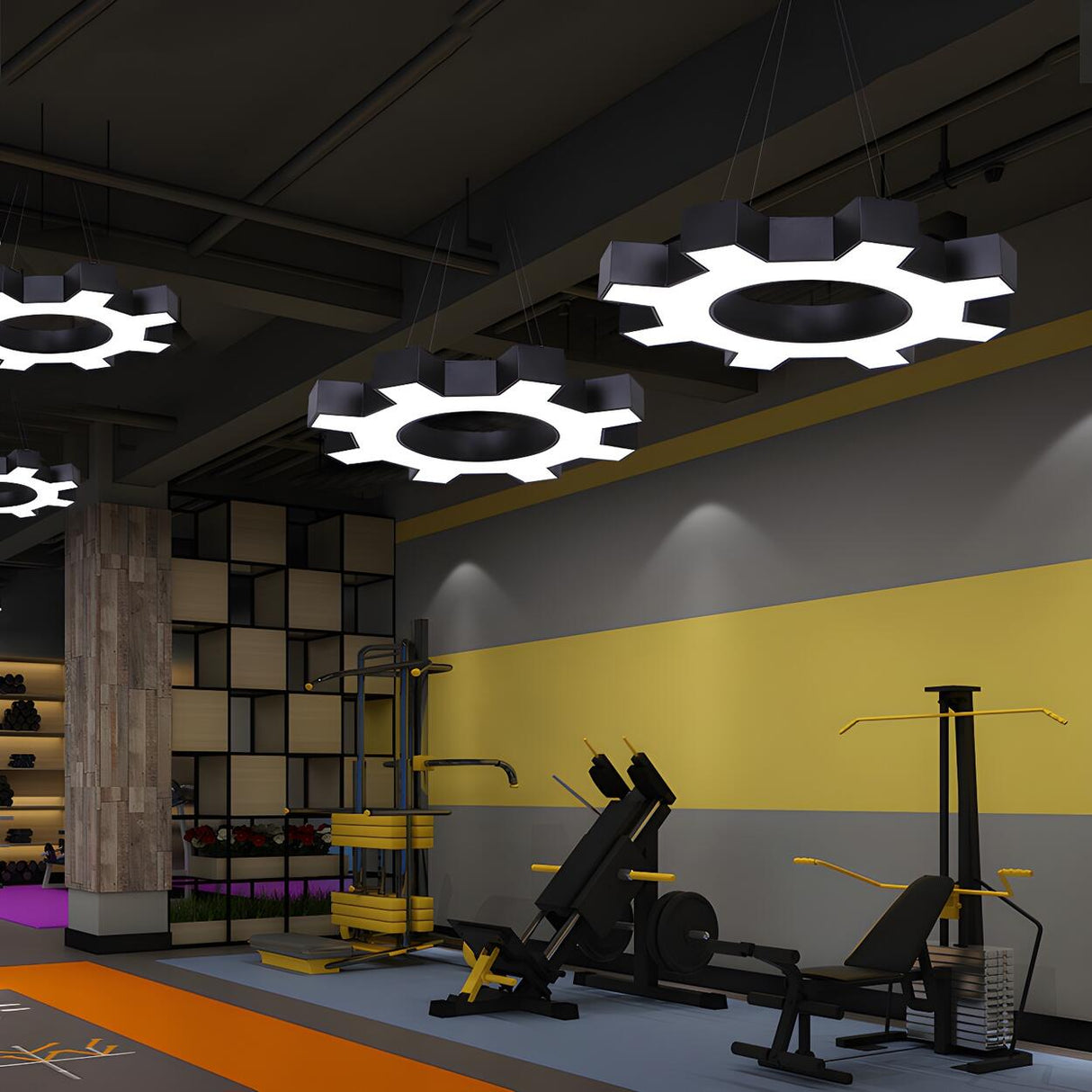 Industrial Black Metal Gear-Shaped LED Gym Pendant Light Image - 2