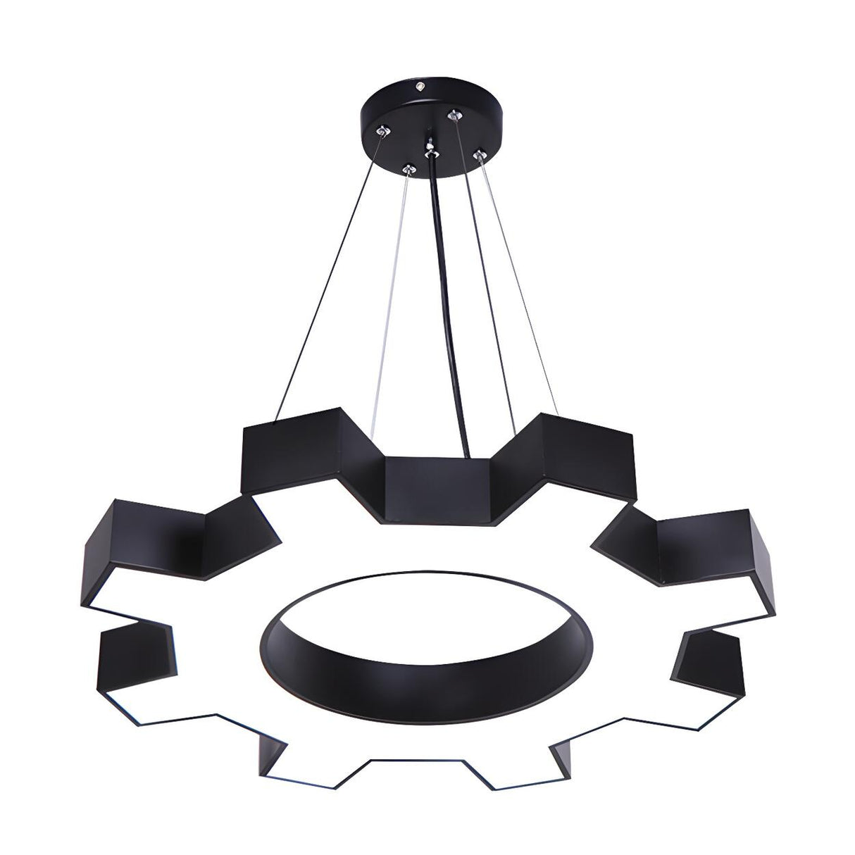 Industrial Black Metal Gear-Shaped LED Gym Pendant Light Image - 3