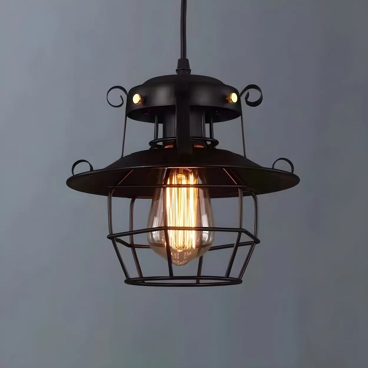 Industrial Black Metal Geometric Living Room Pendant Light Image - 11