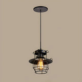 Industrial Black Metal Geometric Living Room Pendant Light Image - 12