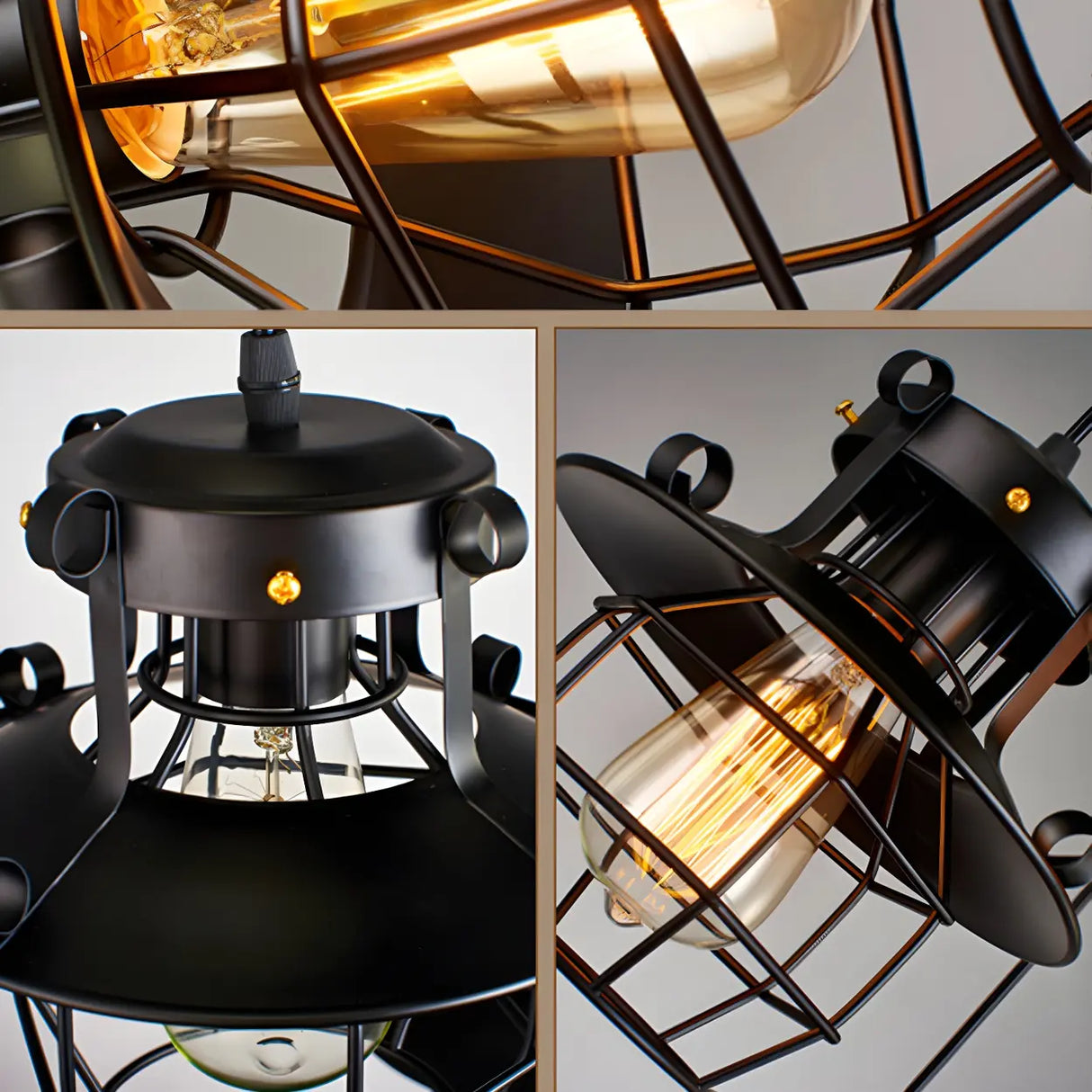 Industrial Black Metal Geometric Living Room Pendant Light Image - 13