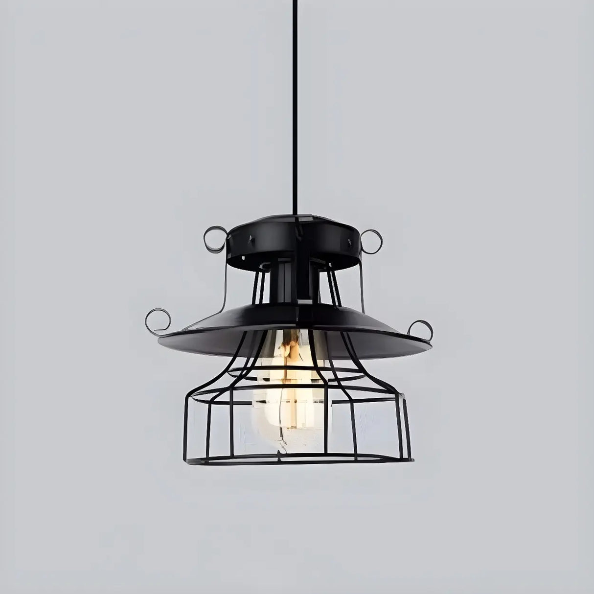 Industrial Black Metal Geometric Living Room Pendant Light Image - 2