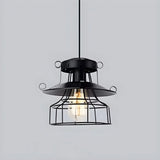 Industrial Black Metal Geometric Living Room Pendant Light Image - 2