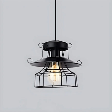 Industrial Black Metal Geometric Living Room Pendant Light Image - 2