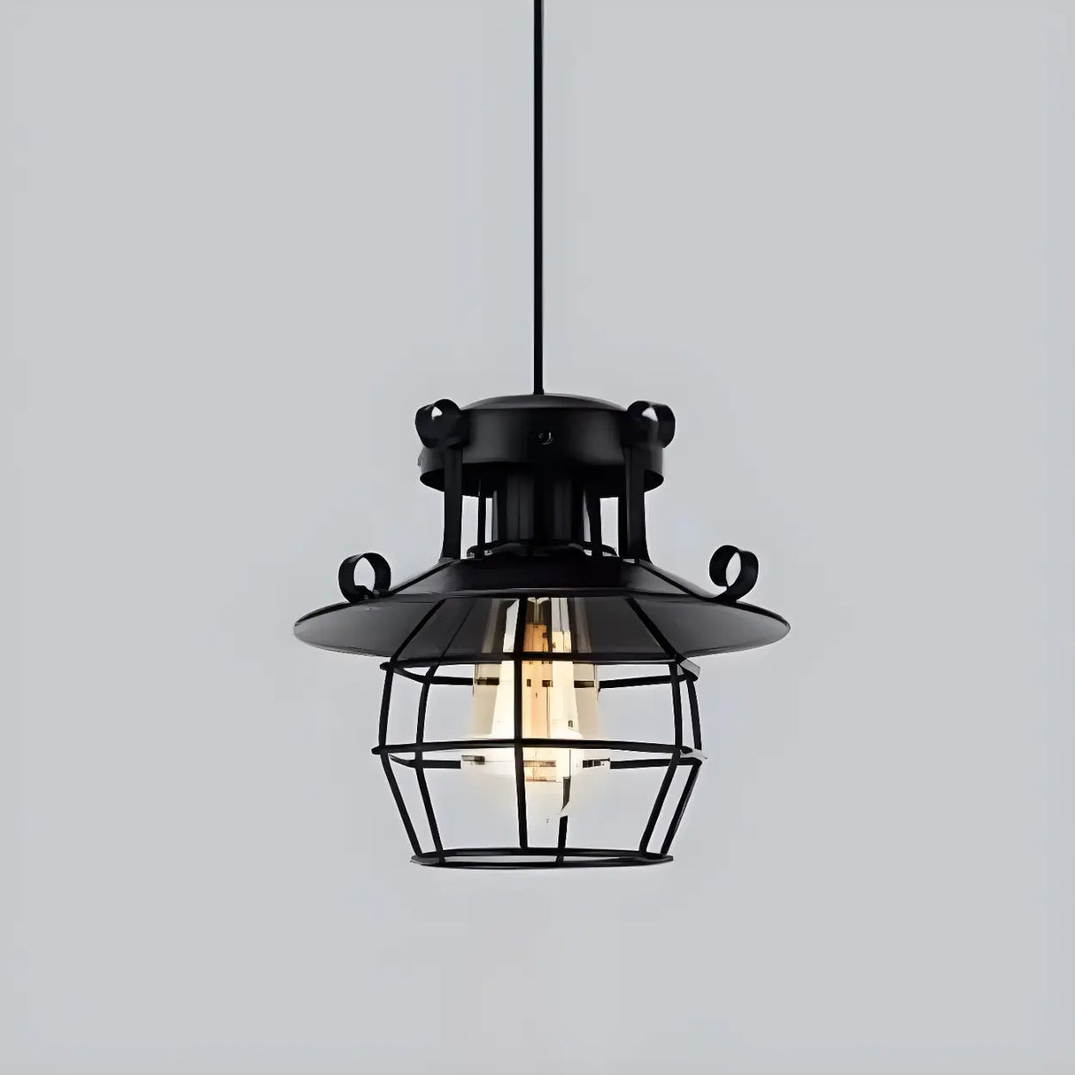 Industrial Black Metal Geometric Living Room Pendant Light Image - 3