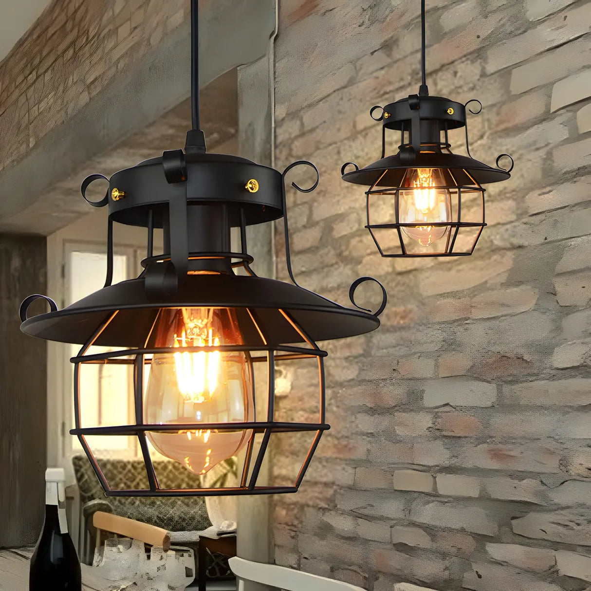 Industrial Black Metal Geometric Living Room Pendant Light Image - 4