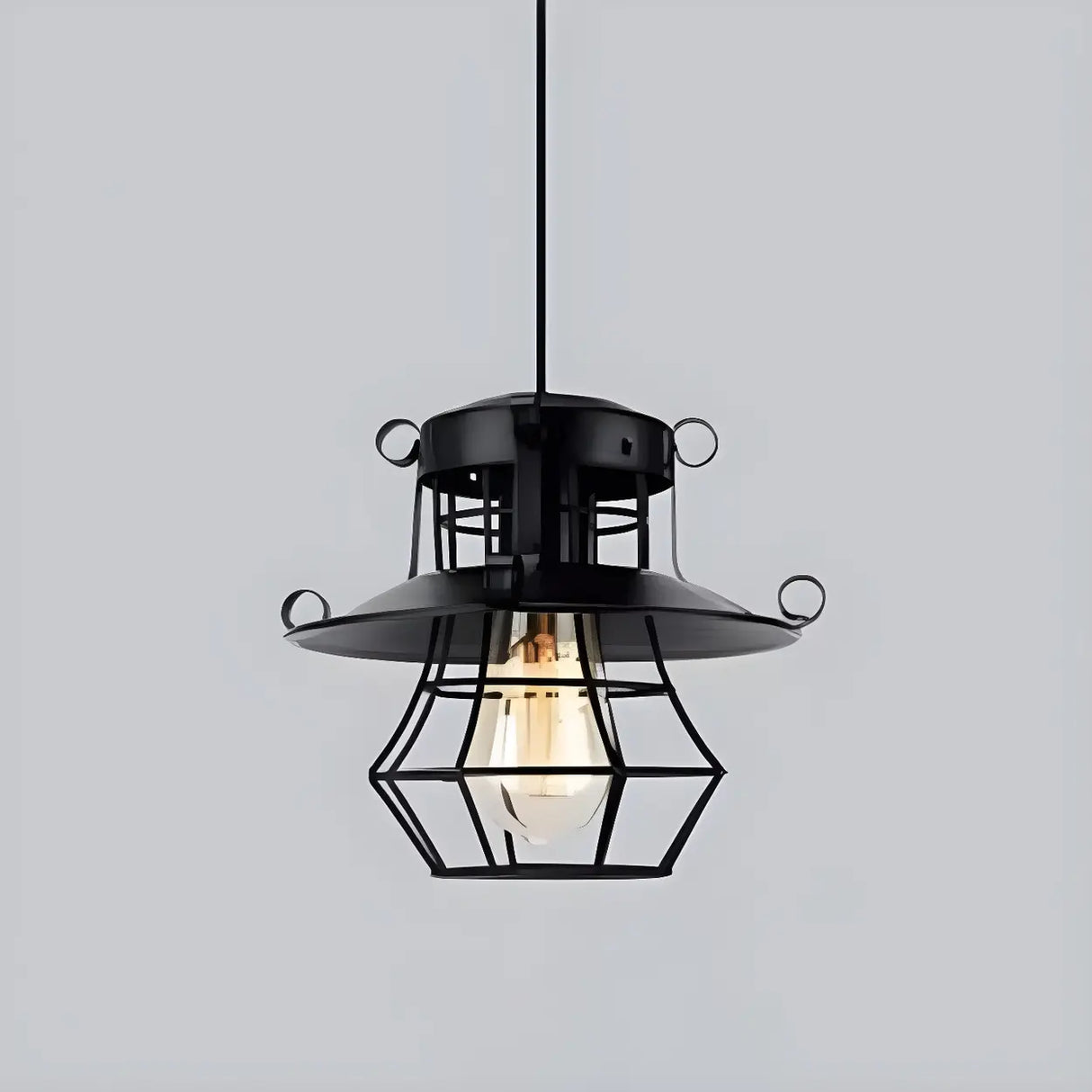 Industrial Black Metal Geometric Living Room Pendant Light Image - 5