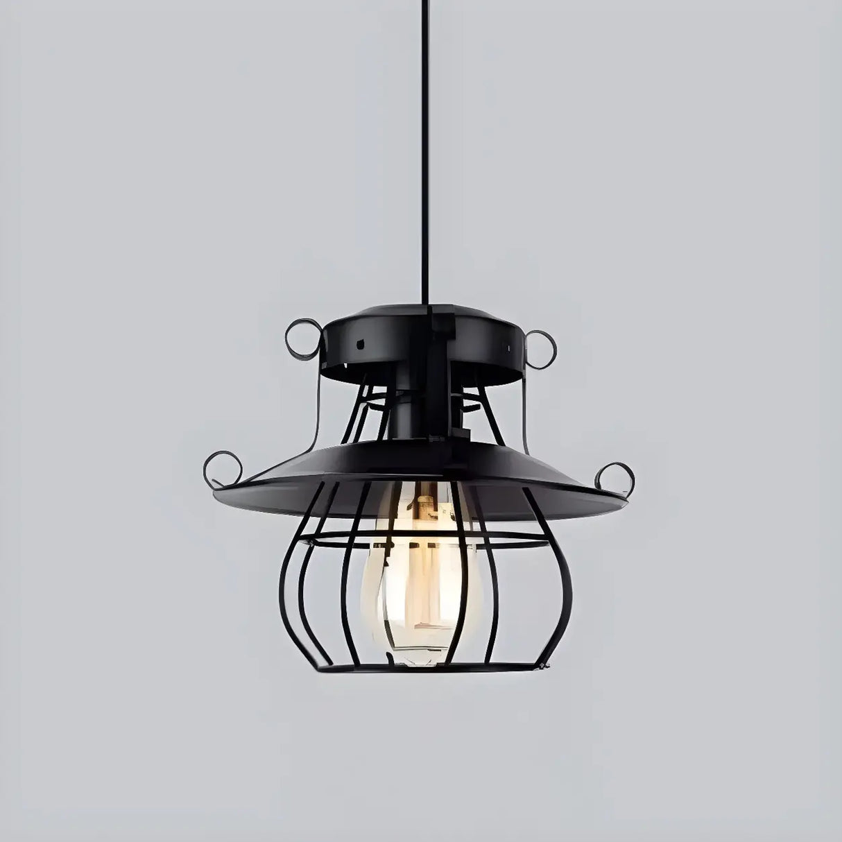 Industrial Black Metal Geometric Living Room Pendant Light Image - 7