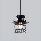 Industrial Black Metal Geometric Living Room Pendant Light Image - 9