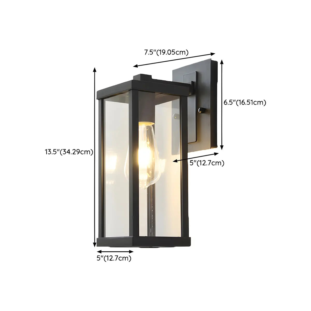 Industrial Black Metal Rectangular Glass Wall Light 