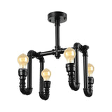 Industrial Black Pipe Bare 4-Bulb Flush Mount Light Image - 6