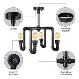 Industrial Black Pipe Bare 4-Bulb Flush Mount Light Image - 7