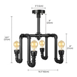 Industrial Black Pipe Bare 4-Bulb Flush Mount Light #size