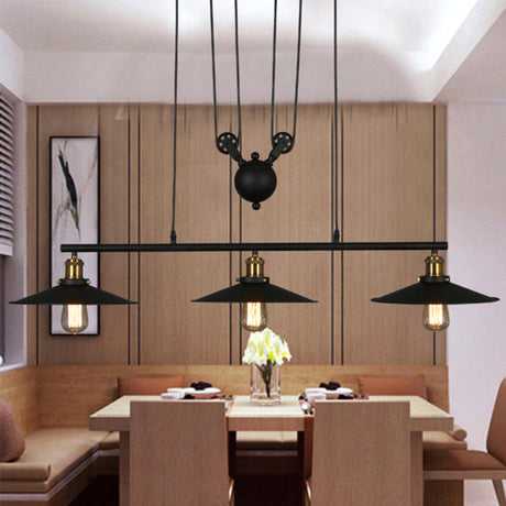 Industrial Black Pulley Pendant Light Kitchen Island Image - 1