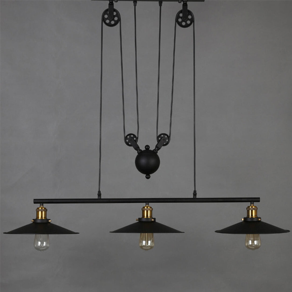 Industrial Black Pulley Pendant Light Kitchen Island Image - 4