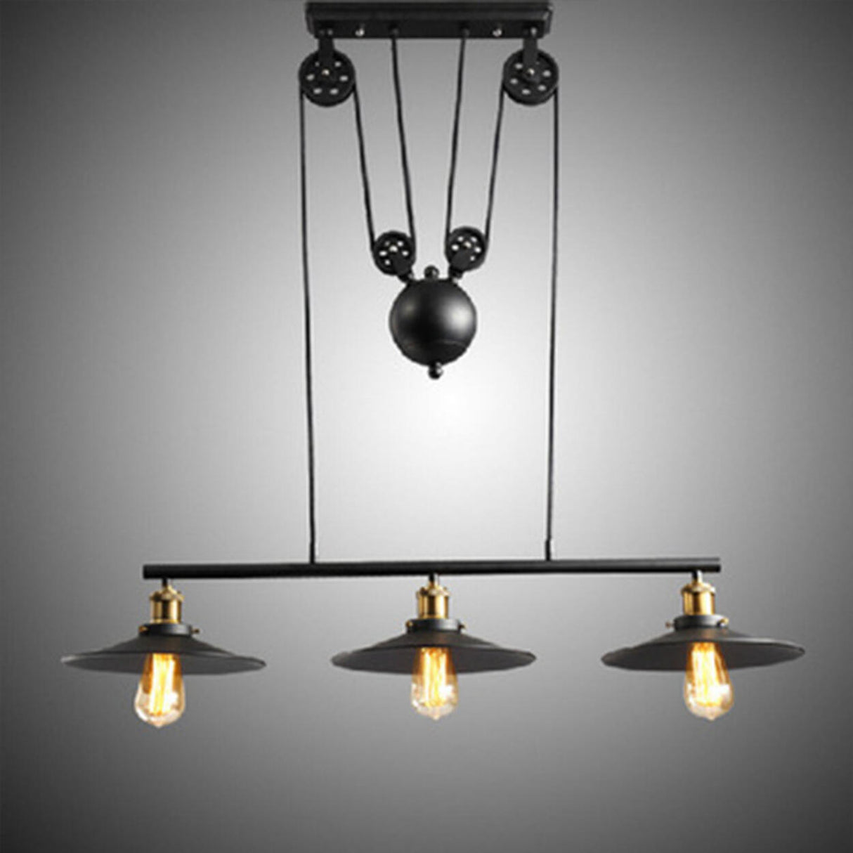 Industrial Black Pulley Pendant Light Kitchen Island Image - 6