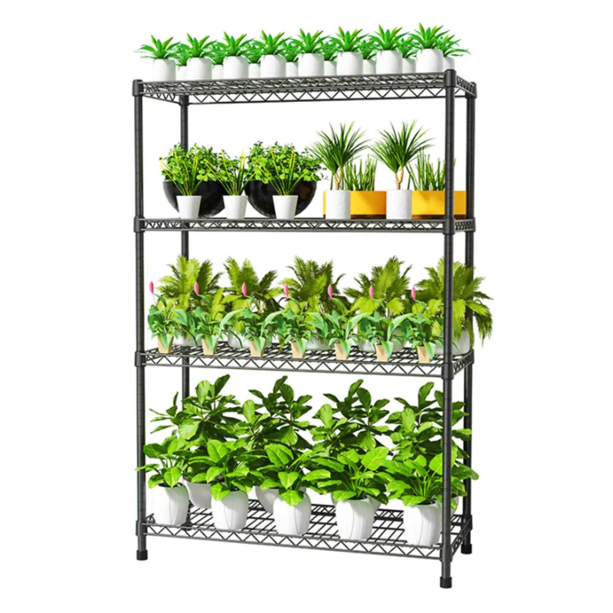 Industrial Black Rectangle Metal 4 Tiers Plant Stand Image - 5