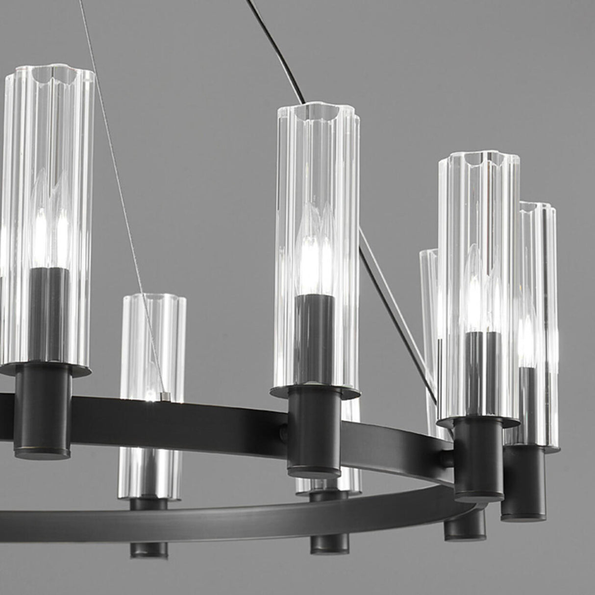 Industrial Black Ring Cylindrical Glass Candle Chandelier Image - 9