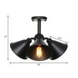 Industrial Black Saucer Semi-Flush Mount Light 3-Head Image - 10