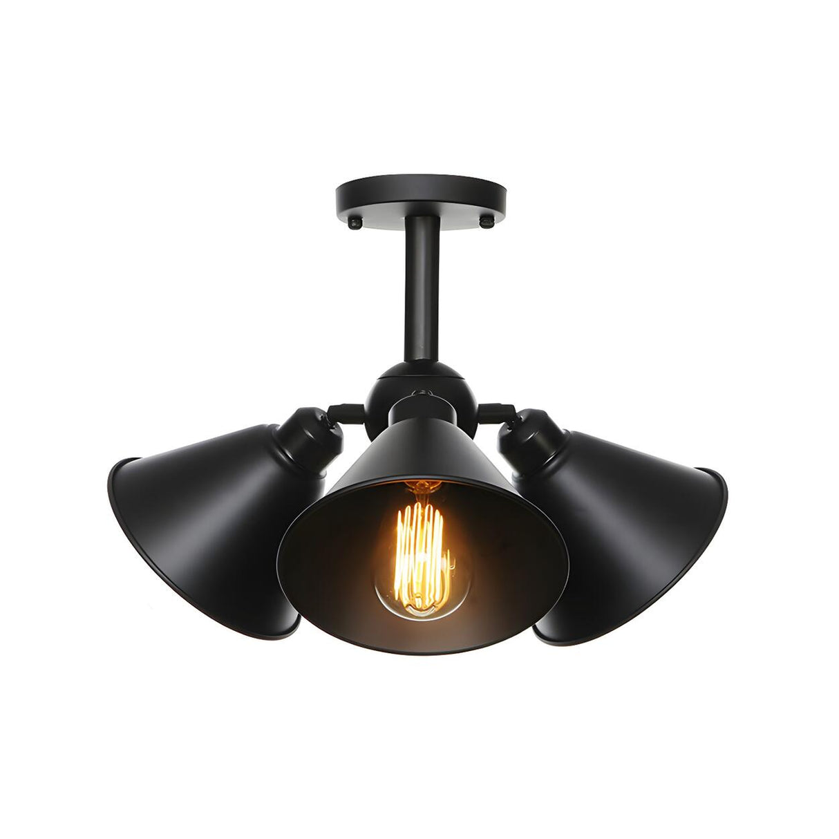 Industrial Black Saucer Semi-Flush Mount Light 3-Head Image - 9