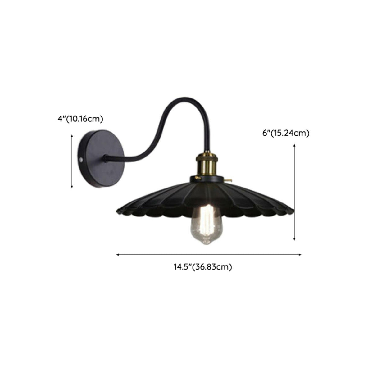 Industrial Black Scalloped Metal Wall Sconce Light Image - 16