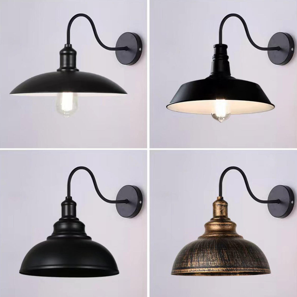 Industrial Black Scalloped Metal Wall Sconce Light Image - 8