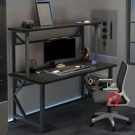 Industrial Black Shelving Steel Trestle Gaming Desk Image - 2