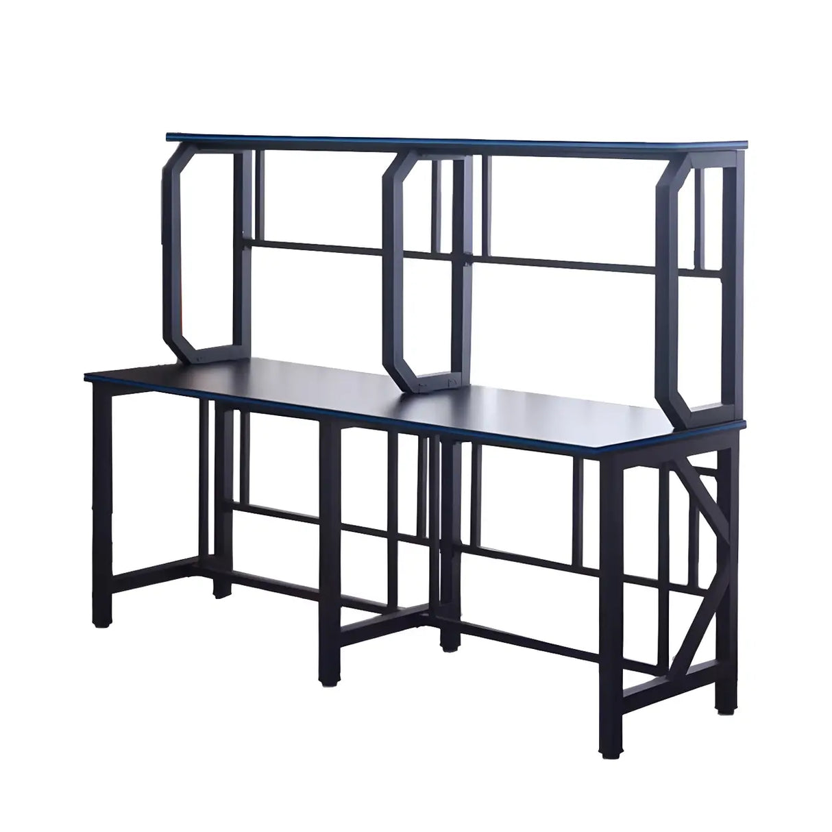 Industrial Black Storage Metal H-Shape Computer Desk Image - 7