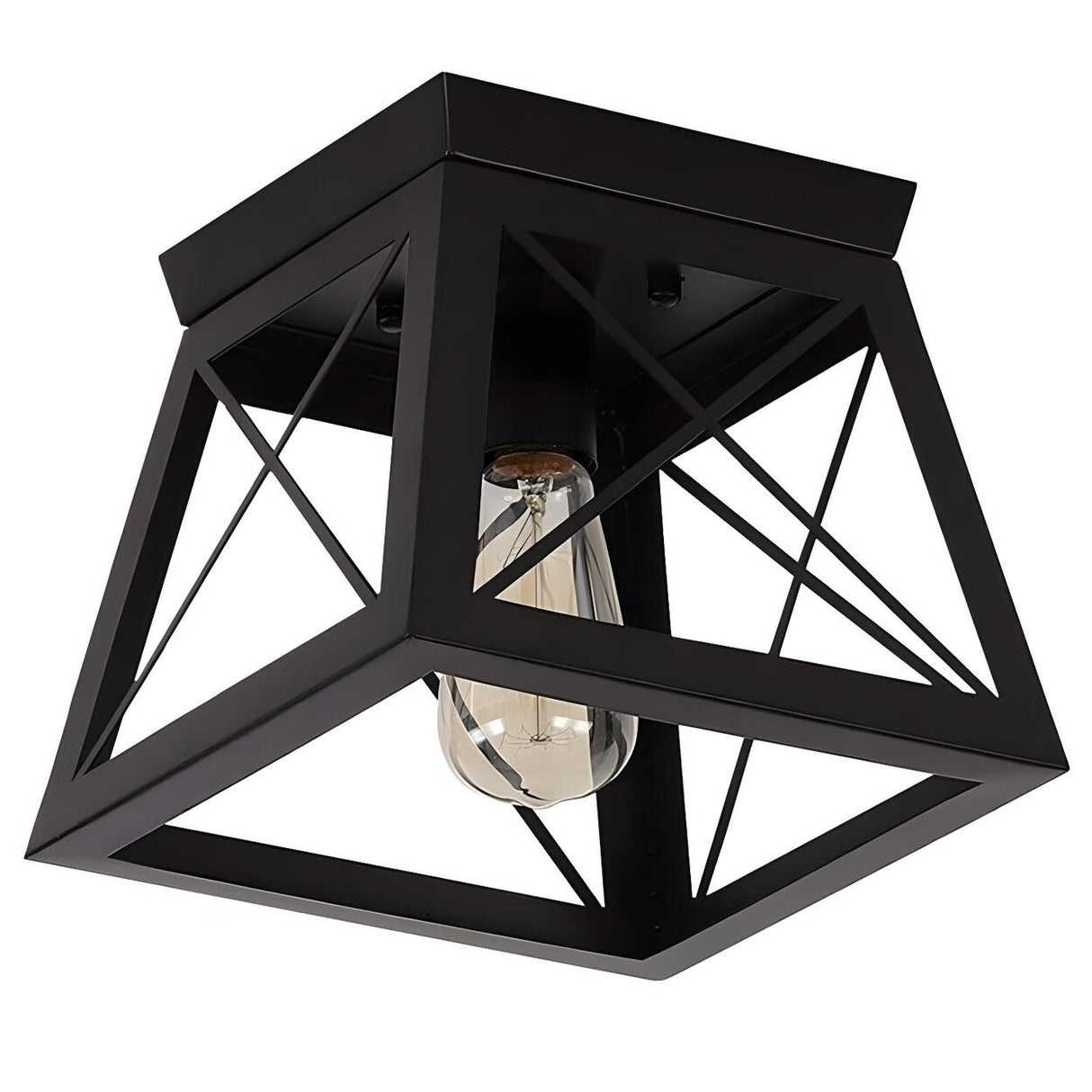 Industrial Black Trapezoid Frame Iron Flush Mount Light Image - 4