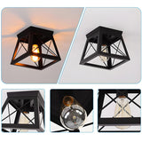 Industrial Black Trapezoid Frame Iron Flush Mount Light Image - 5