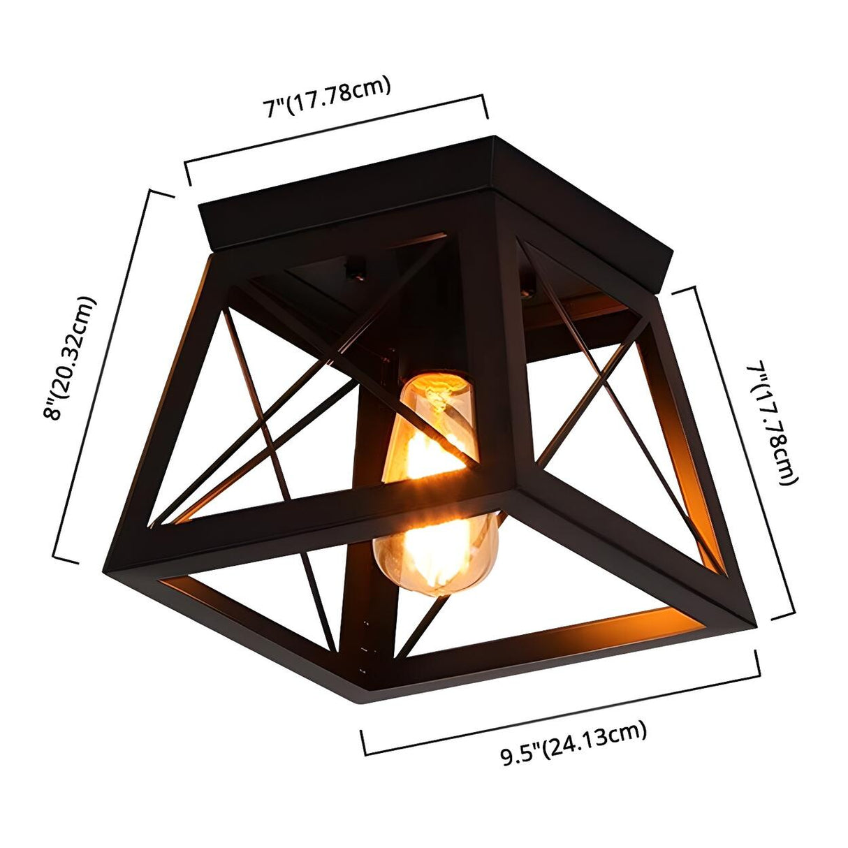 Industrial Black Trapezoid Frame Iron Flush Mount Light 