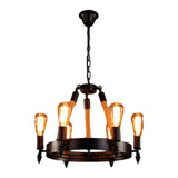 Industrial Black Wagon Wheel Rope Adjustable Chandelier Image - 10