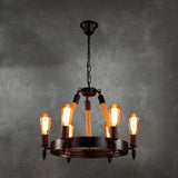 Industrial Black Wagon Wheel Rope Adjustable Chandelier Image - 2